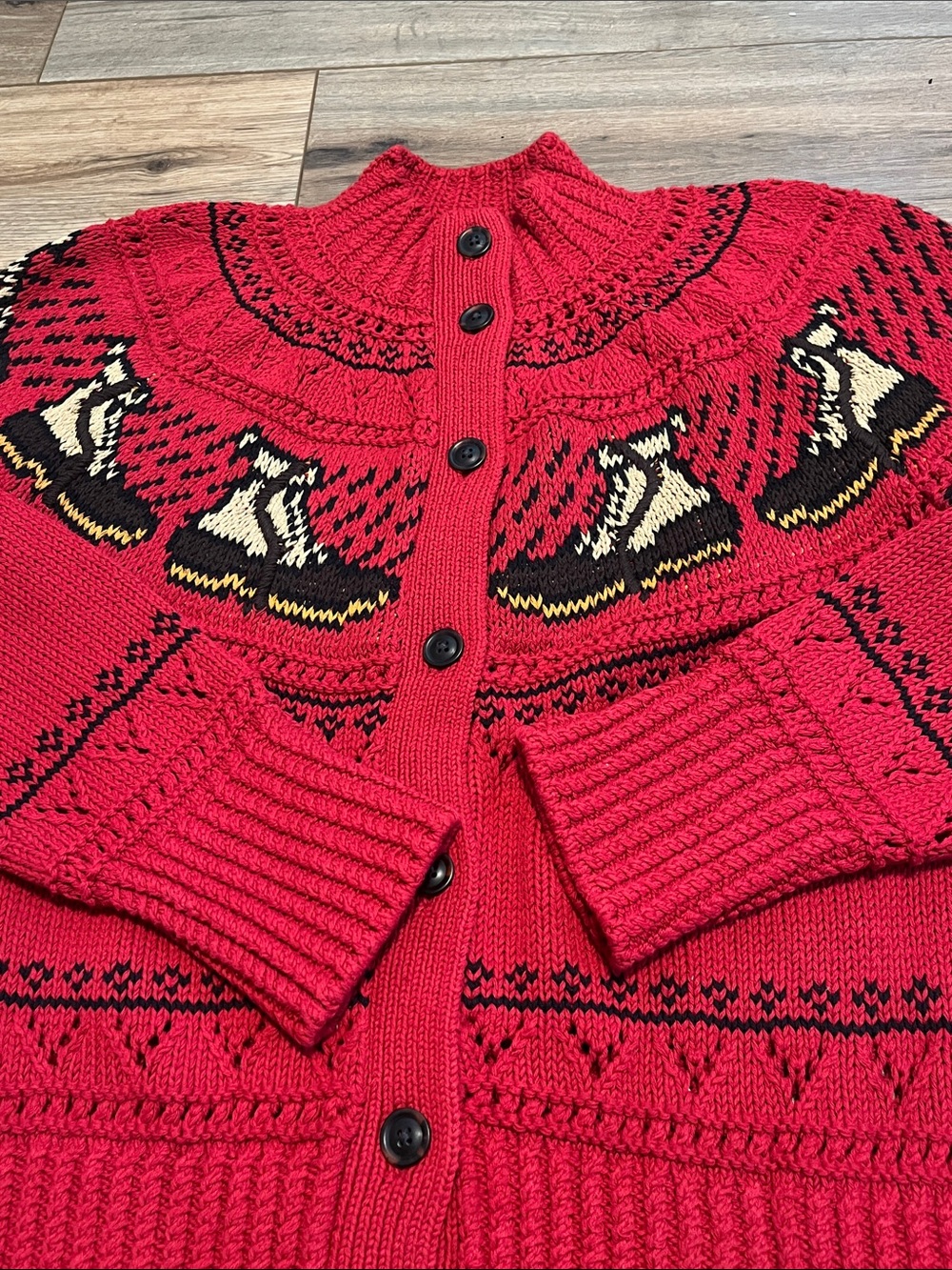 L.L.Bean Signature Nordic Cotton Cardigan Sweater Red Duck Boot Women’s Large - Picture 6 of 10